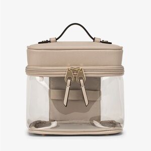 CALPAK Clear Train Case with Top Compartment Stone | NWT Travel Makeup Bag